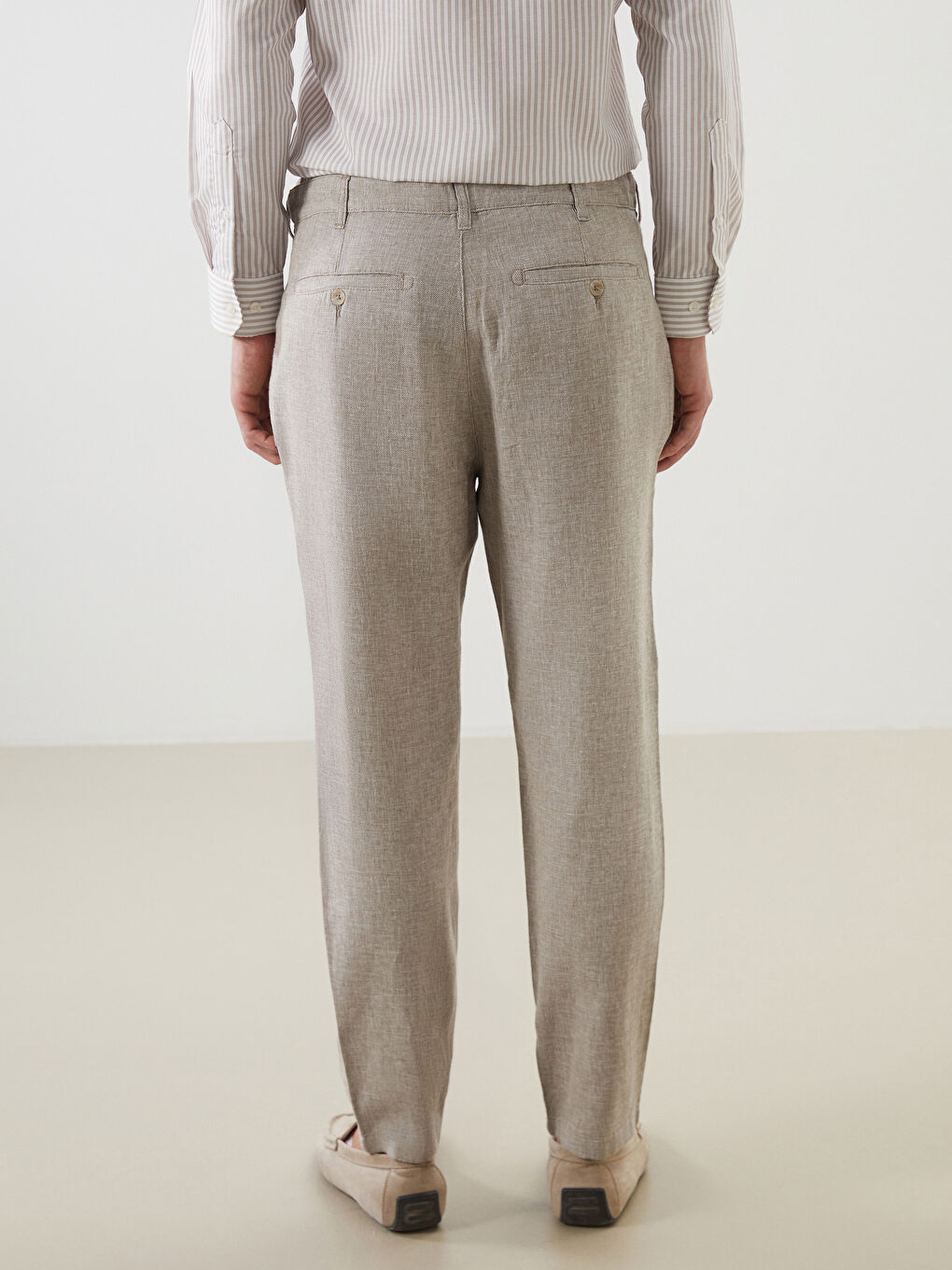 Standard Fit Linen Blend Men's Chino Trousers -S51104Z8-MX3