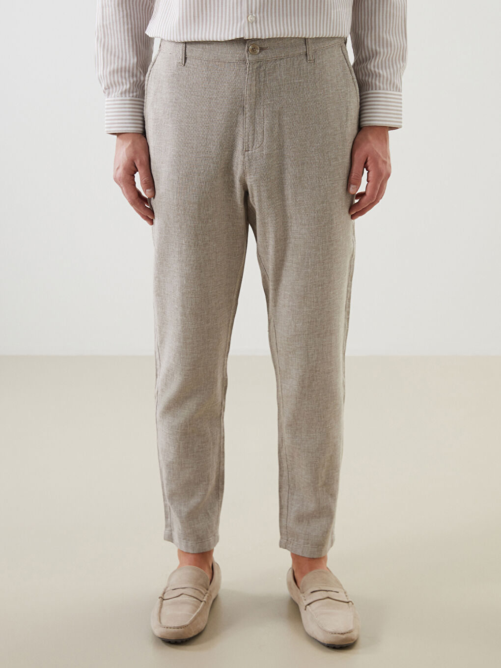 Standard Fit Linen Blend Men's Chino Trousers -S51104Z8-MX3