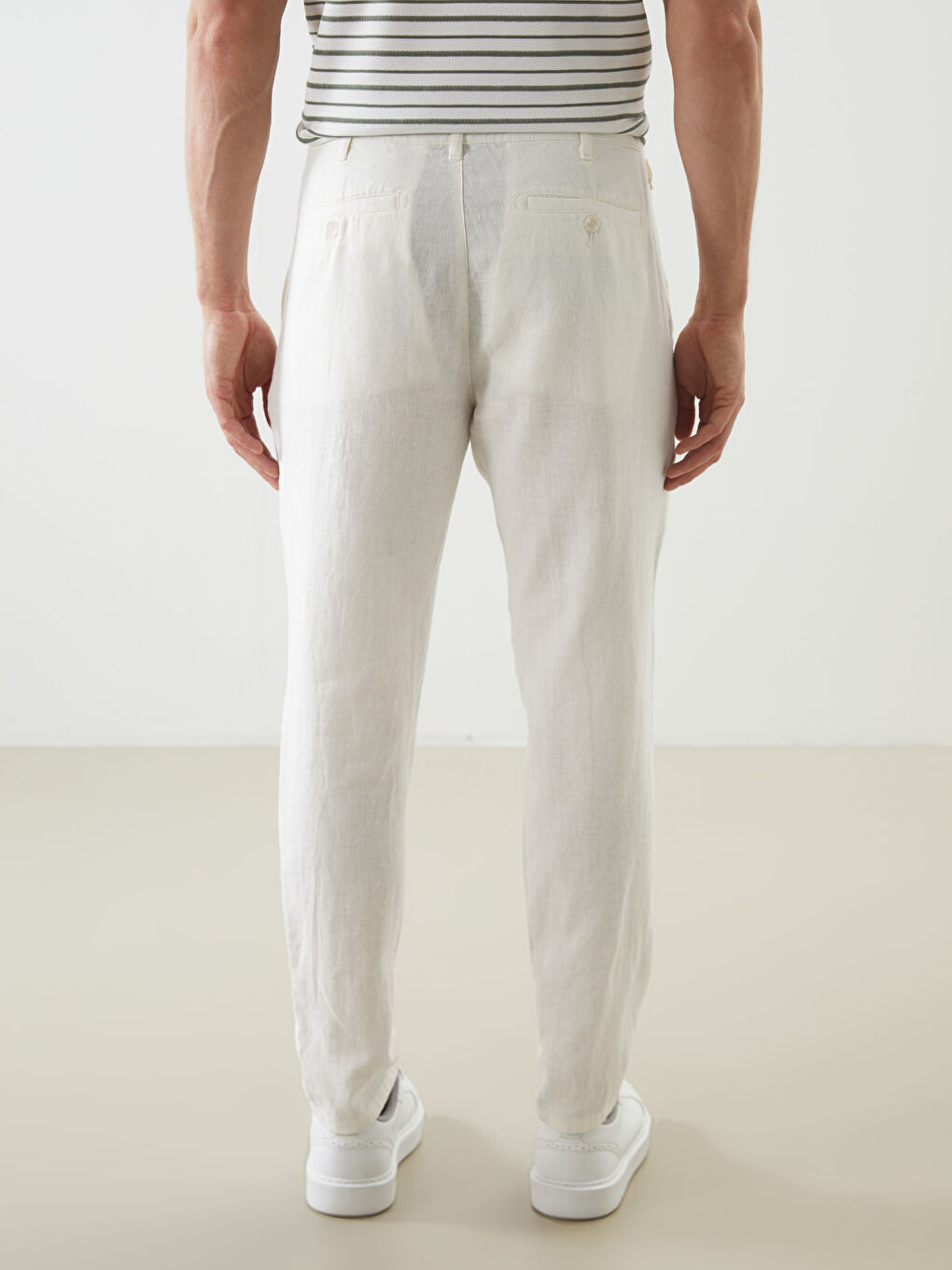 Ekru Standart Kalıp Keten Karışımlı Erkek Chino Pantolon-3