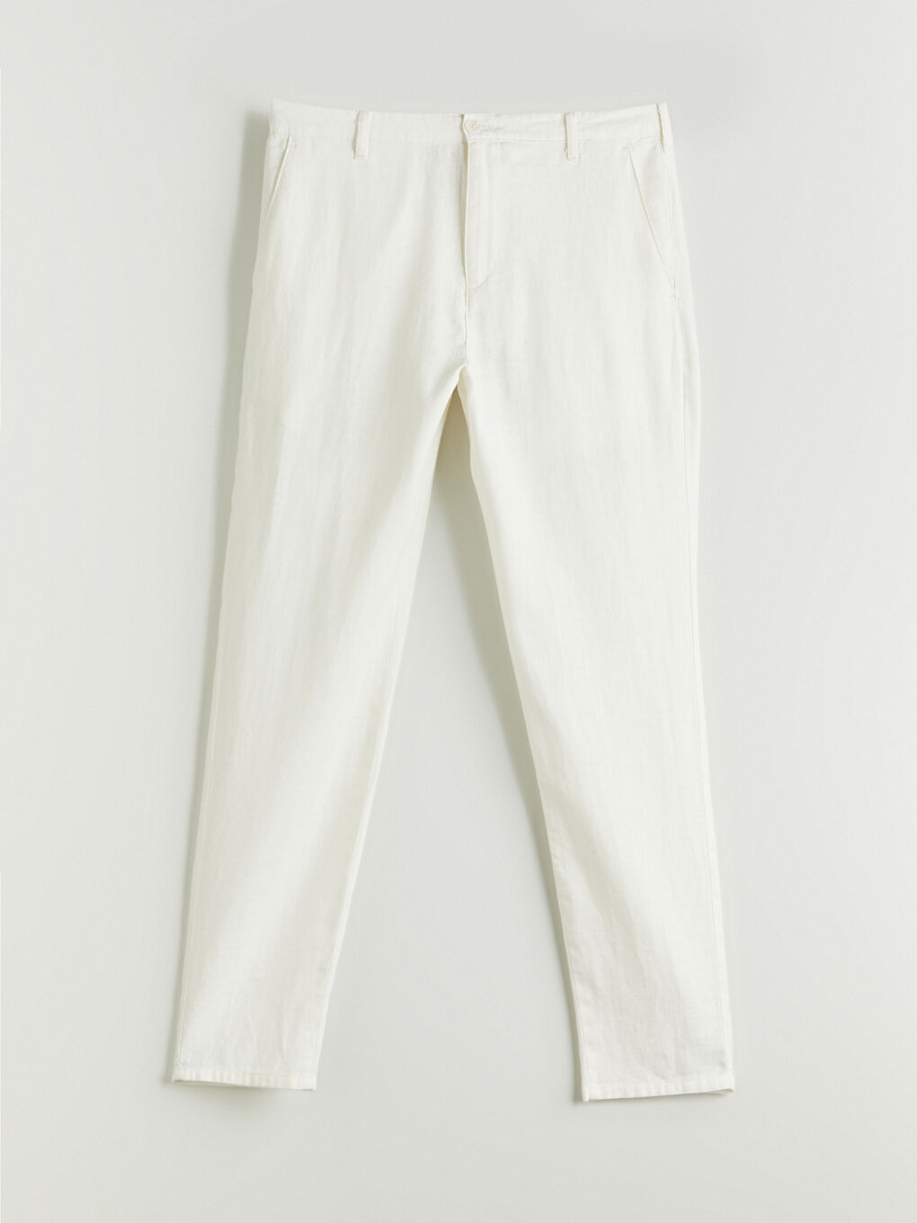 Ekru Standart Kalıp Keten Karışımlı Erkek Chino Pantolon-4