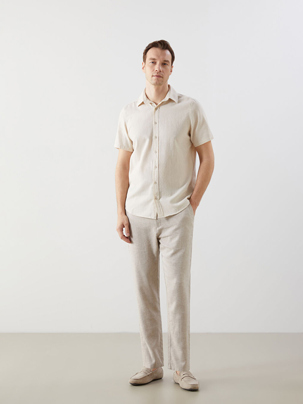 Standard Fit Linen Blend Men's Chino Trousers -S51104Z8-SXU