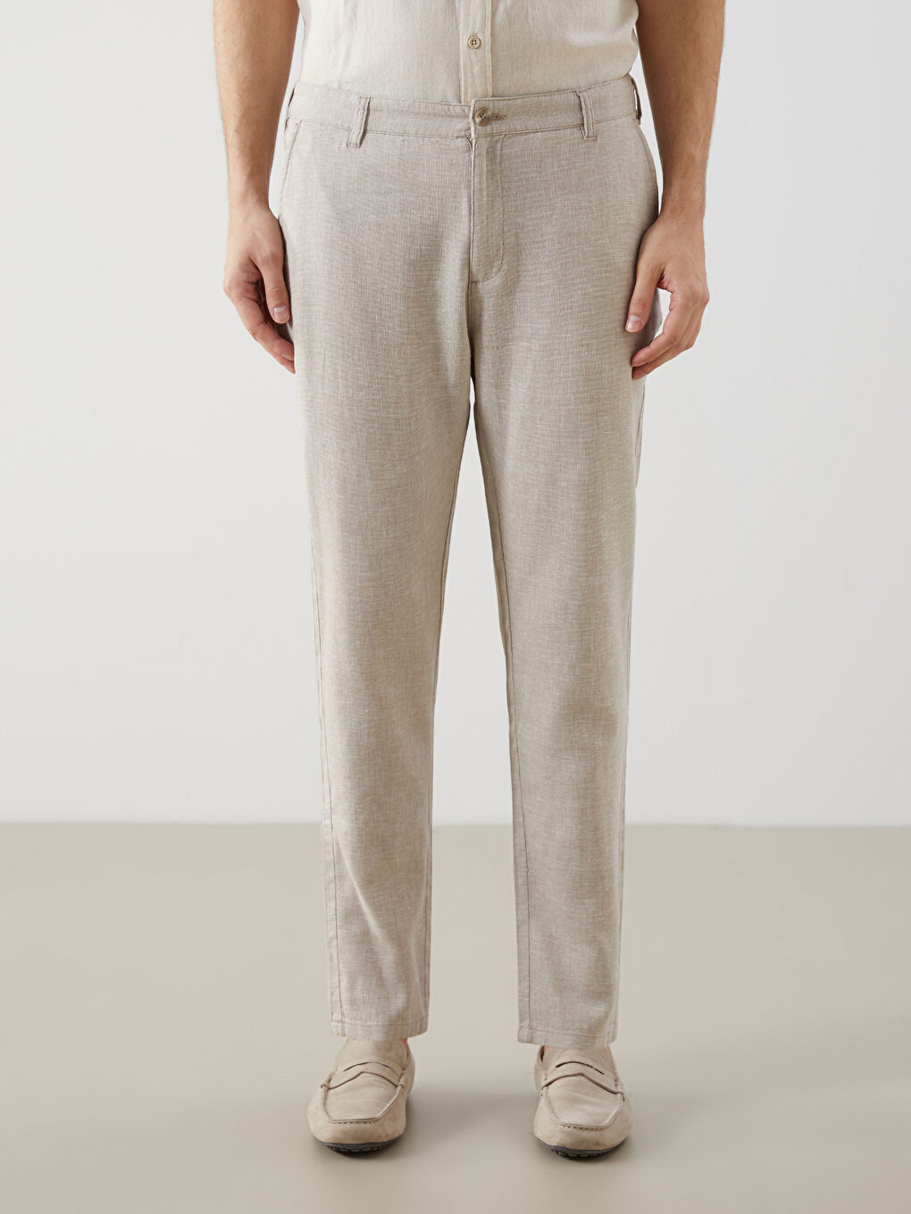 Standard Fit Linen Blend Men's Chino Trousers -S51104Z8-SXU