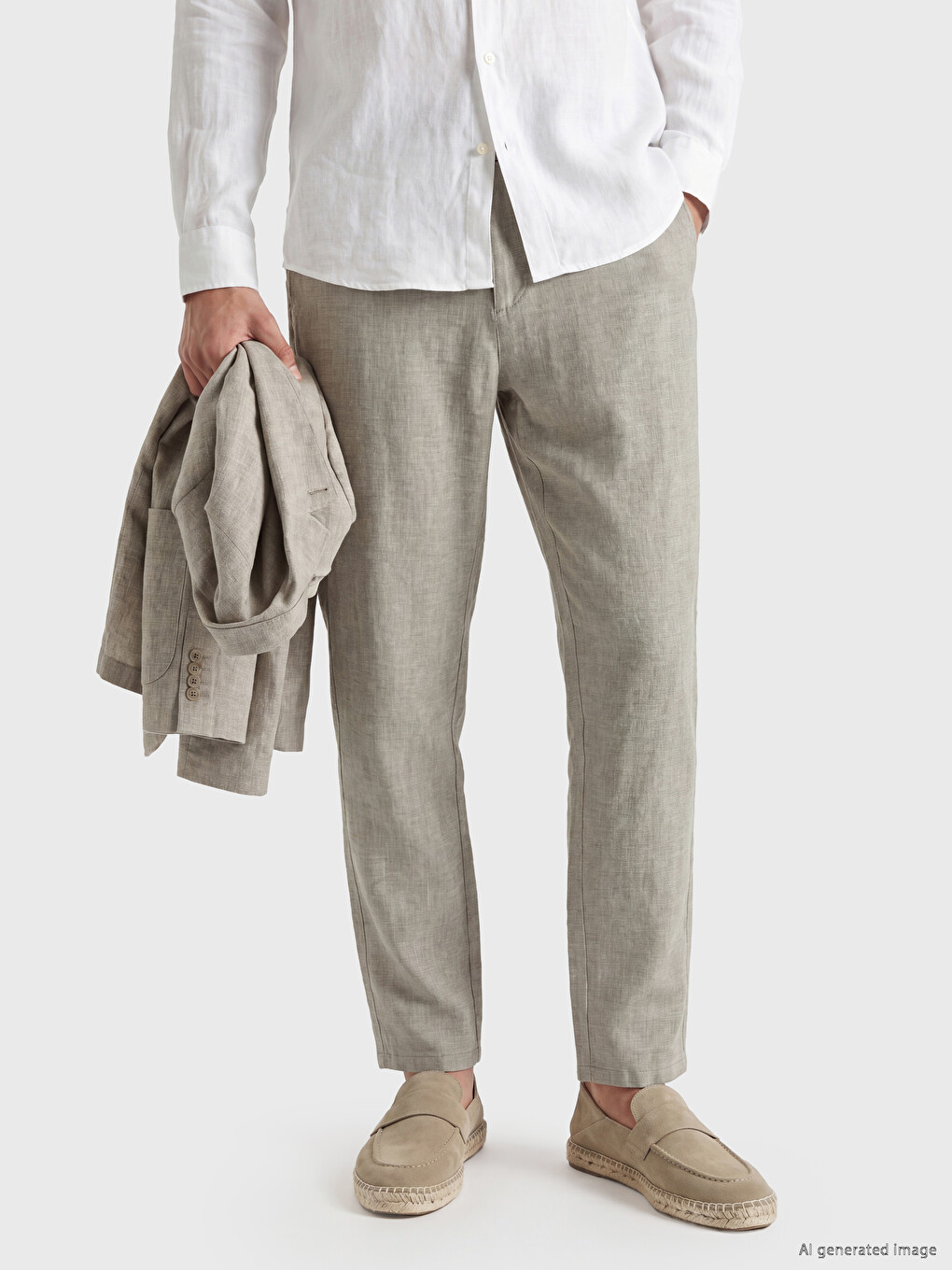 Regular Fit Linen Blend Men's Chino Trousers