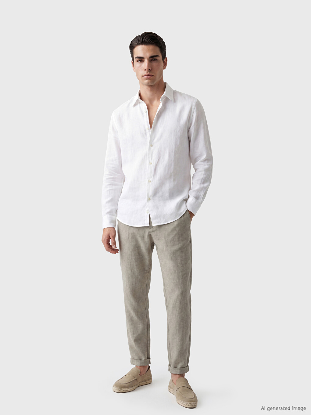 Regular Fit Linen Blend Men's Chino Trousers-1