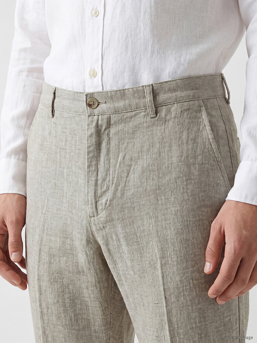 Regular Fit Linen Blend Men's Chino Trousers-2