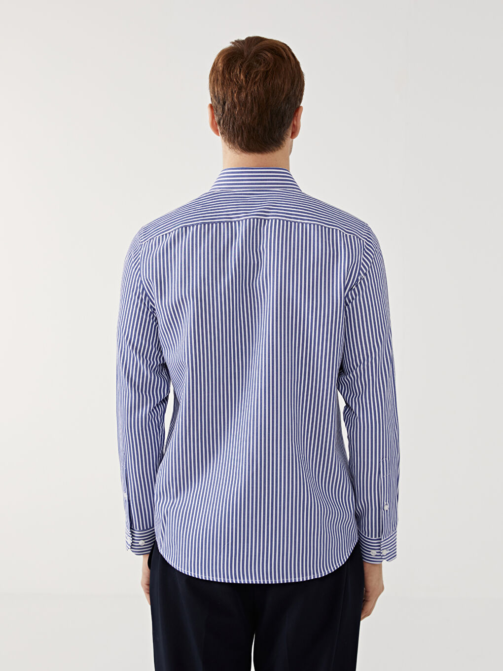 Slim Fit Long Sleeve Striped Poplin Men's Shirt -S51116Z8-LGS
