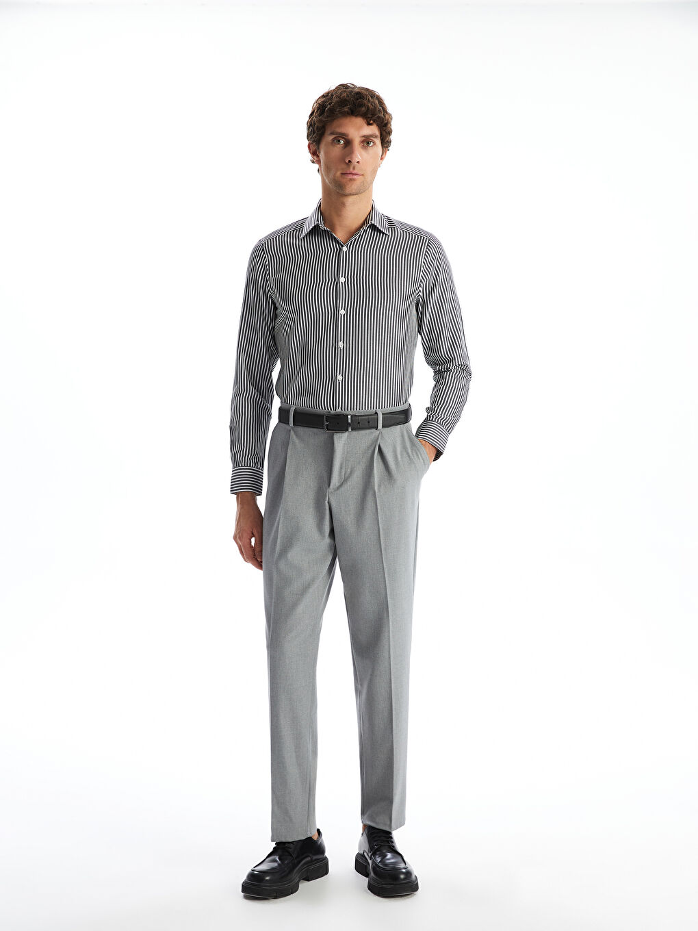 Slim Fit Long Sleeve Striped Poplin Men's Shirt -S51116Z8-LEG