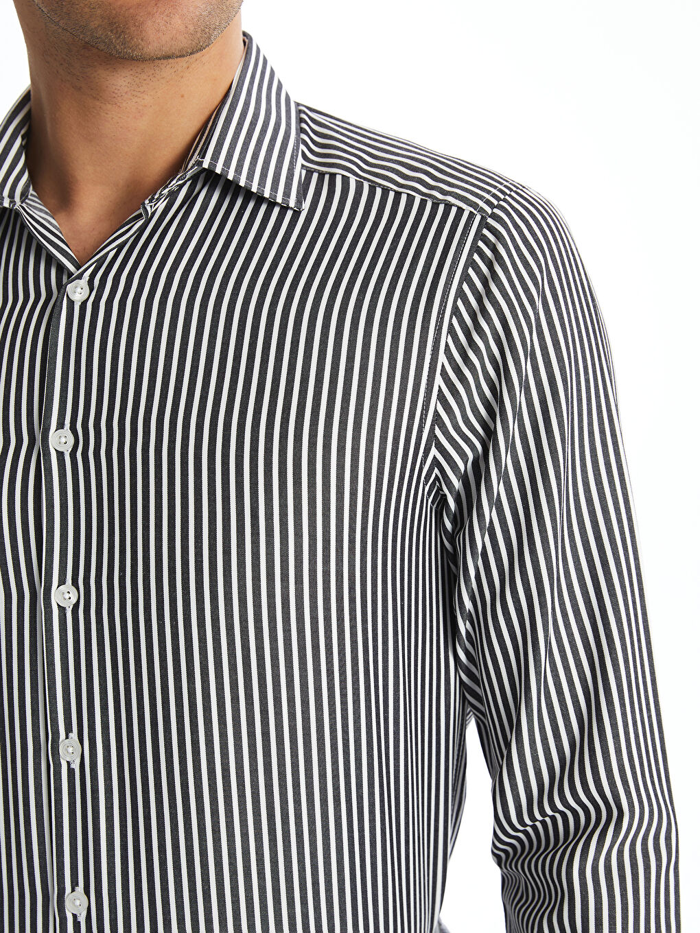 Slim Fit Long Sleeve Striped Poplin Men's Shirt -S51116Z8-LEG