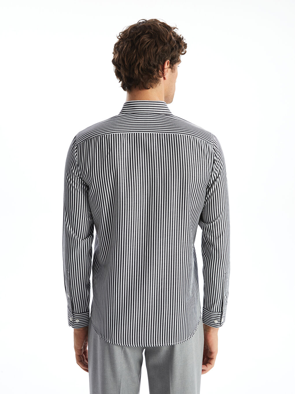 Slim Fit Long Sleeve Striped Poplin Men's Shirt -S51116Z8-LEG