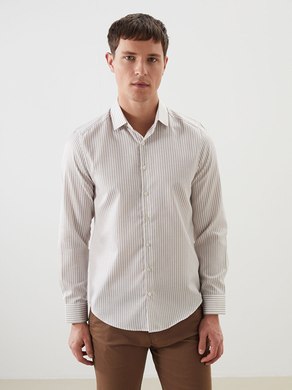 Slim fit muška prugasta košulja sa dugim rukavima -S51119Z8-LE8