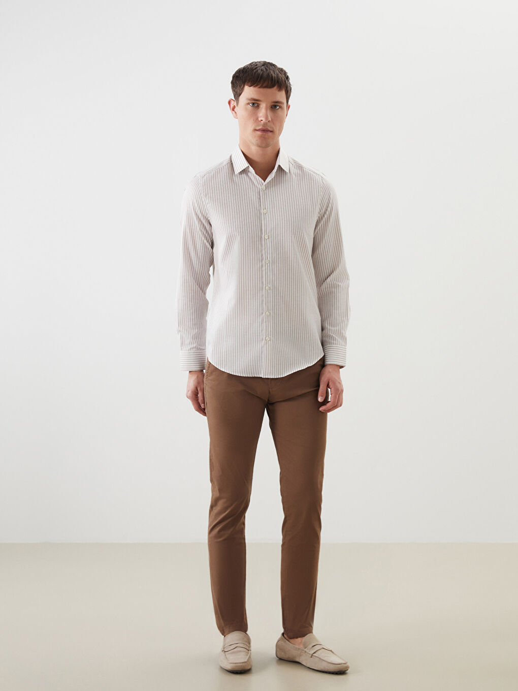 Slim fit muška prugasta košulja sa dugim rukavima -S51119Z8-LE8