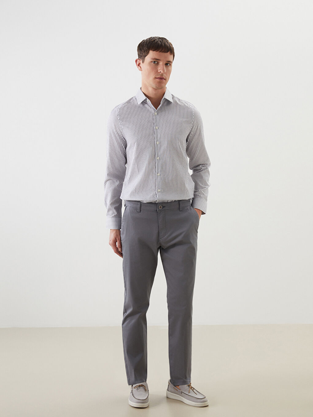Slim fit muška prugasta košulja sa dugim rukavima -S51119Z8-MXH