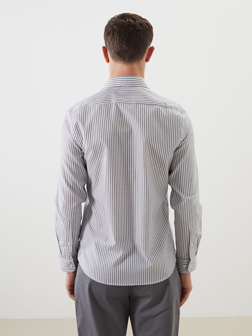 Slim fit muška prugasta košulja sa dugim rukavima -S51119Z8-MXH