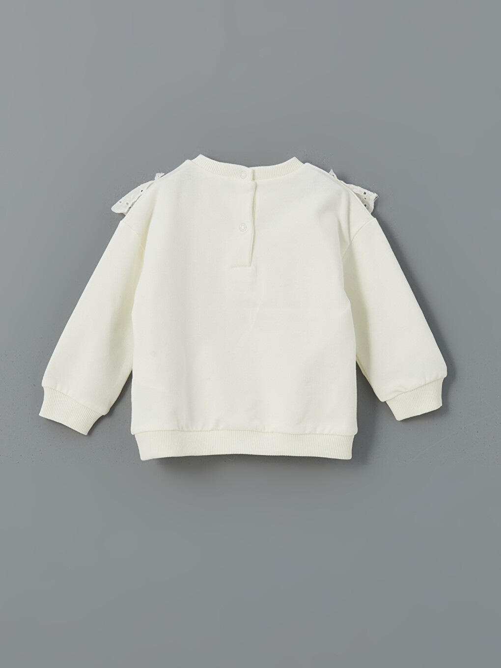Ekru Bisiklet Yaka Fırfırlı Kız Bebek Sweatshirt-1