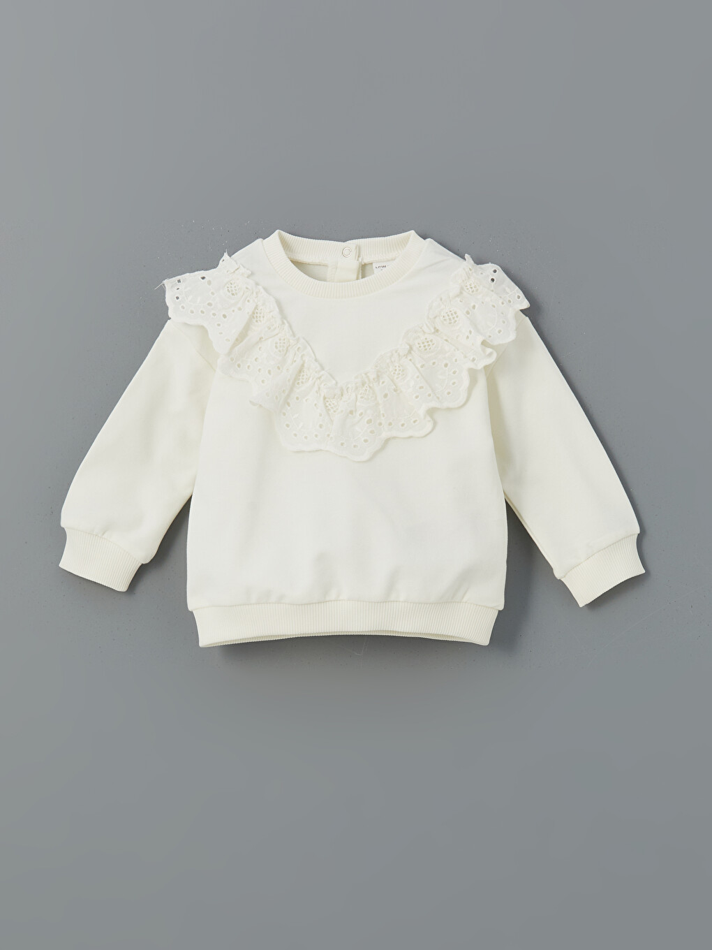 Ekru Bisiklet Yaka Fırfırlı Kız Bebek Sweatshirt