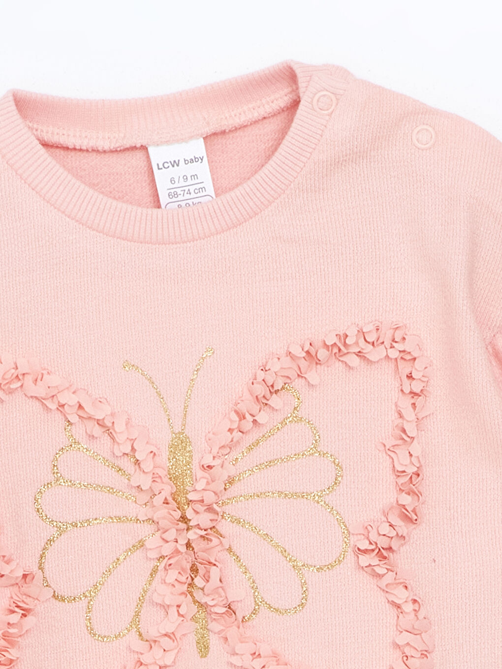 Pembe Bisiklet Yaka Kelebek Baskılı Kız Bebek Sweatshirt-2