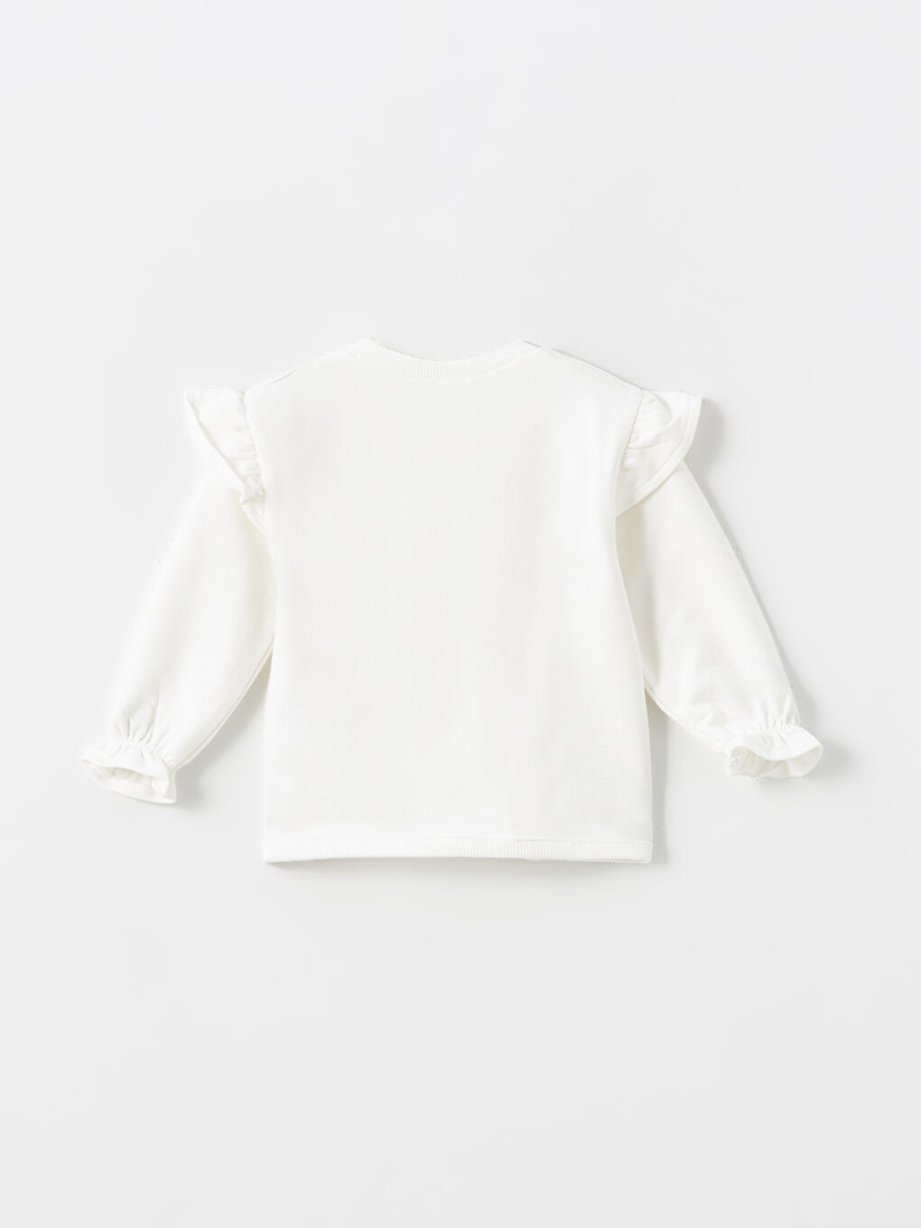 Ekru Bisiklet Yaka Nakışlı Kız Bebek Tişört-1