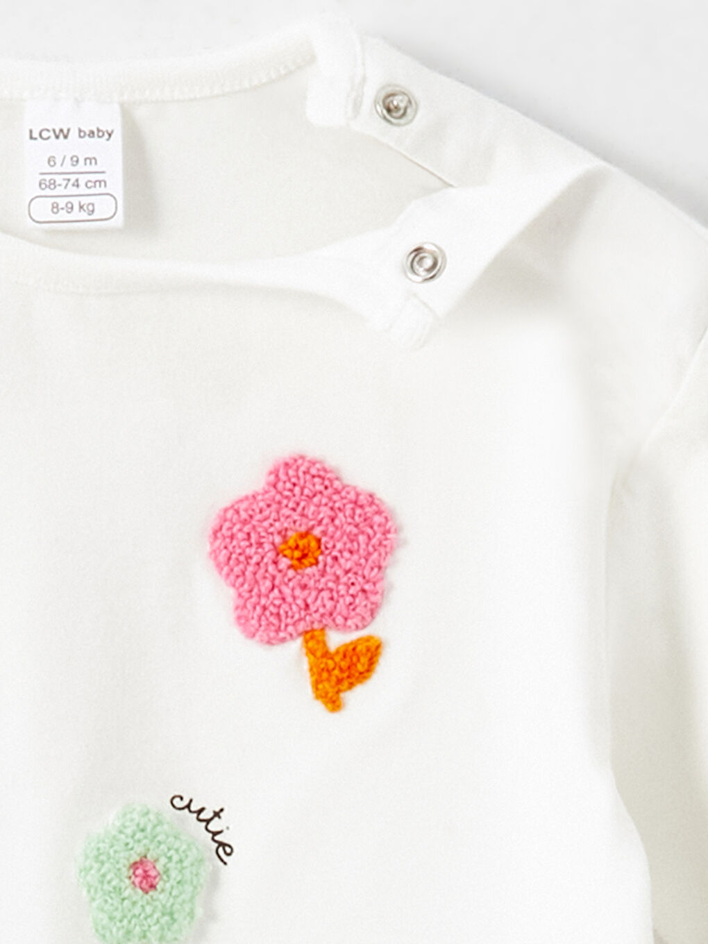 Ekru Çiçek Nakışlı Kız Bebek Bluz-1