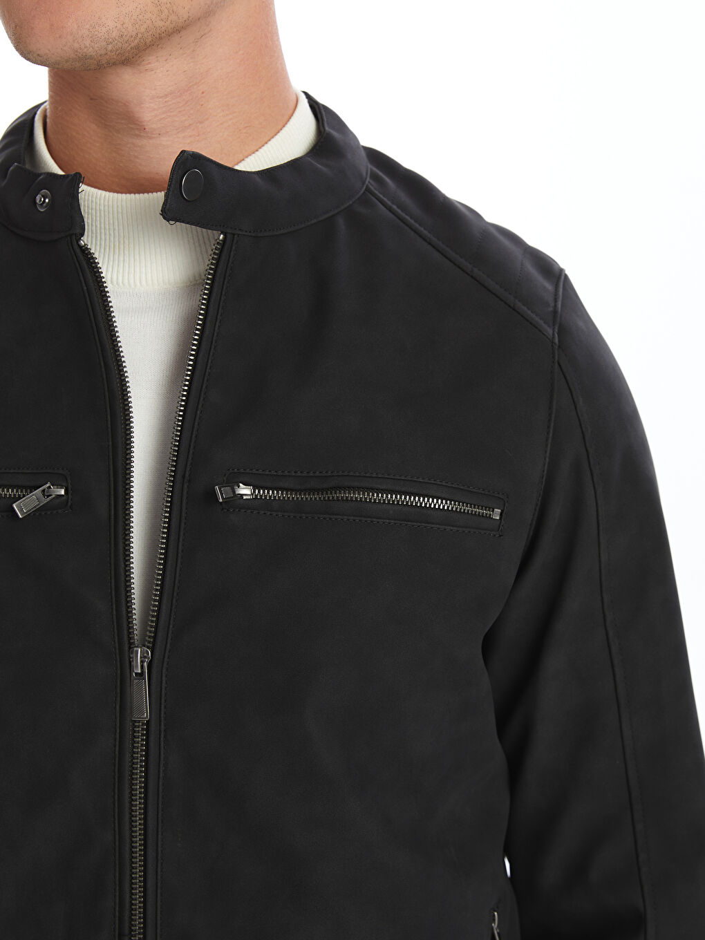 Slim Fit Biker Neck Men's Faux Leather Coat -S51169Z8-CUZ