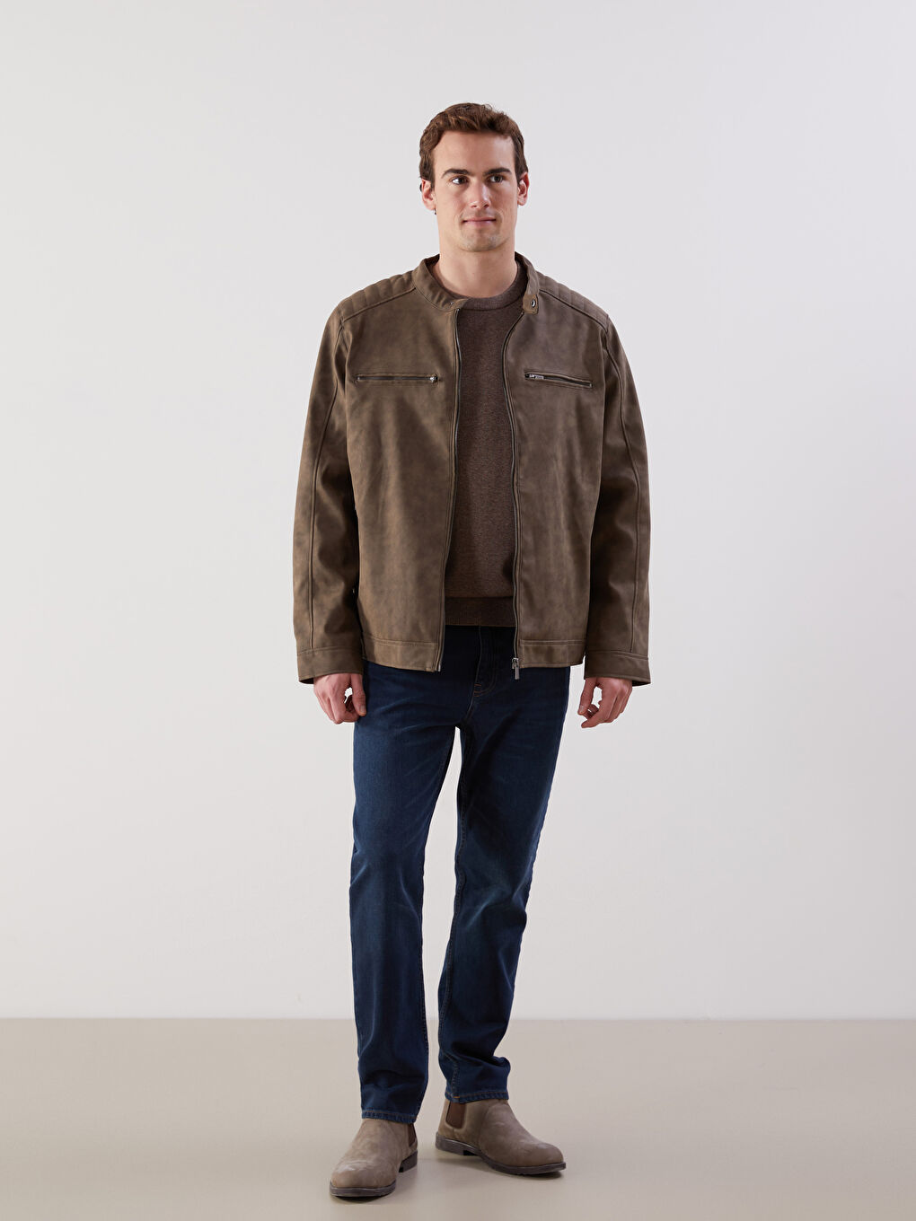 Slim Fit Biker Neck Men's Faux Leather Coat -S51169Z8-DFV