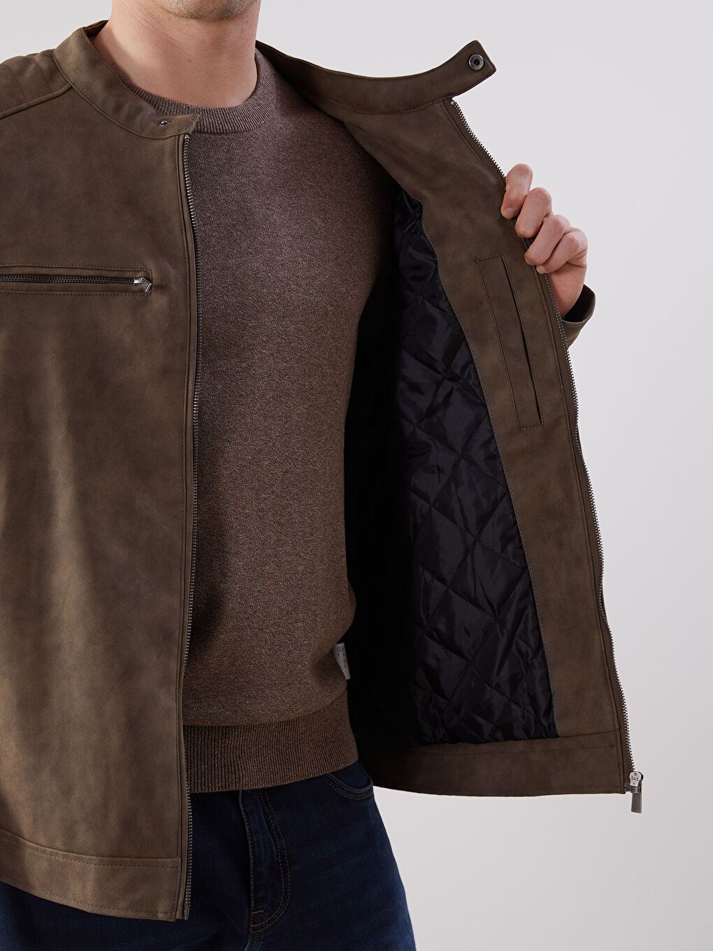 Slim Fit Biker Neck Men's Faux Leather Coat -S51169Z8-DFV