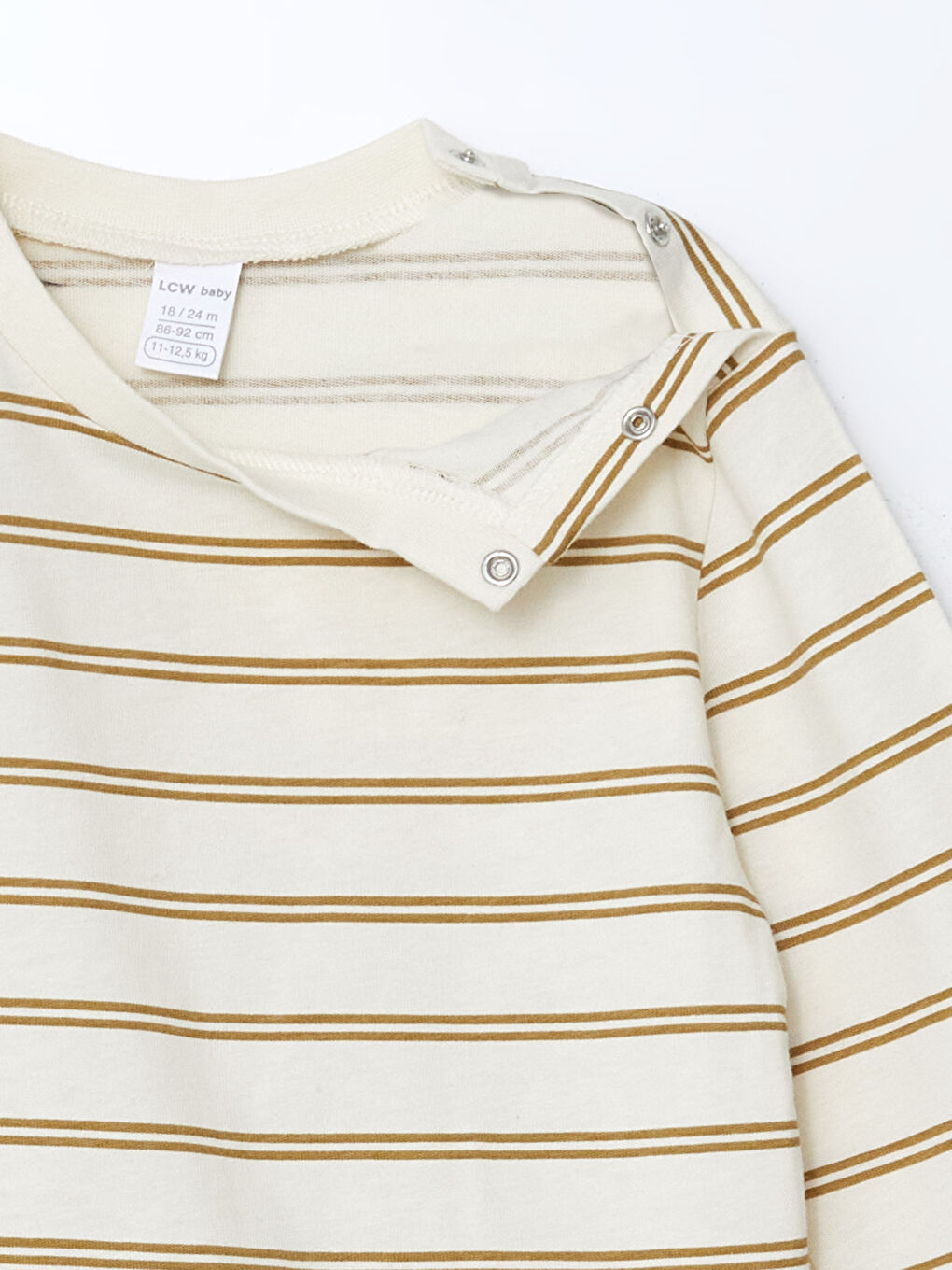Ekru Bisiklet Yaka Çizgili Erkek Bebek Tişört-2