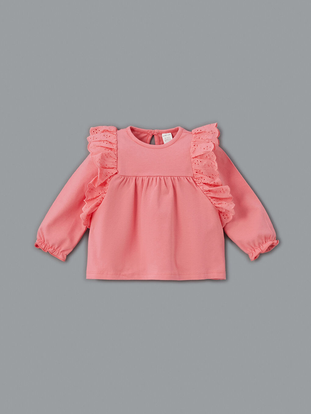 Pembe Bisiklet Yaka Kolu Fırfırlı Kız Bebek Bluz