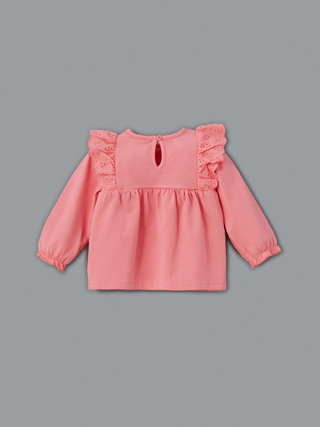 Pembe Bisiklet Yaka Kolu Fırfırlı Kız Bebek Bluz-1