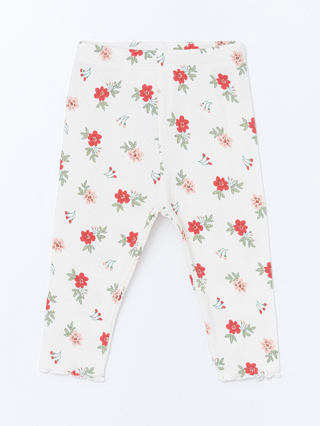 Ekru Beli Lastikli Çiçekli Kız Bebek Tayt