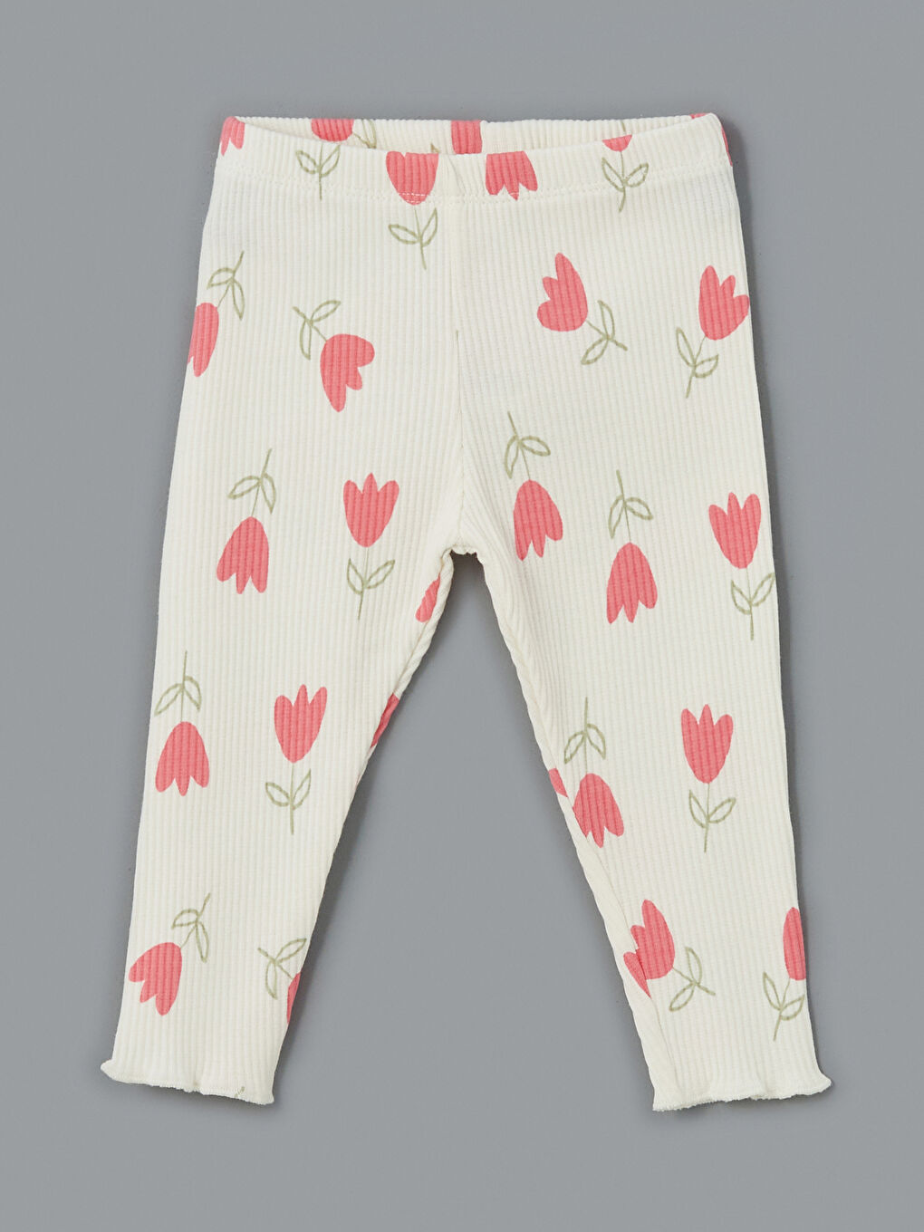 Ekru Beli Lastikli Çiçekli Kız Bebek Tayt