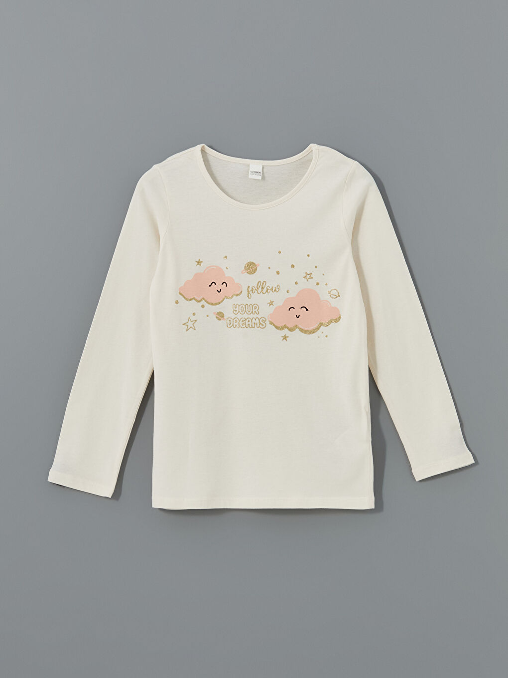 Ekru Bisiklet Yaka Kız Çocuk Pijama Üst