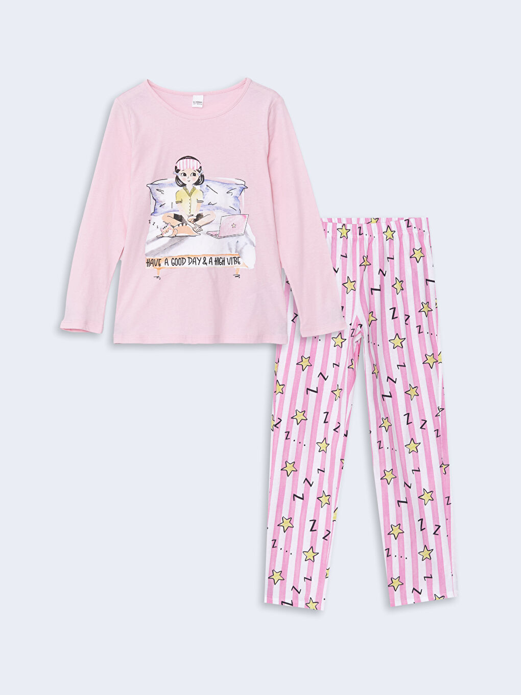 LCW Kids Pembe Bisiklet Yaka Kız Çocuk Pijama Takım