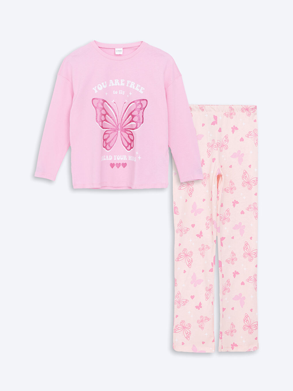 LCW Kids Pembe Bisiklet Yaka Kız Çocuk Pijama Takımı