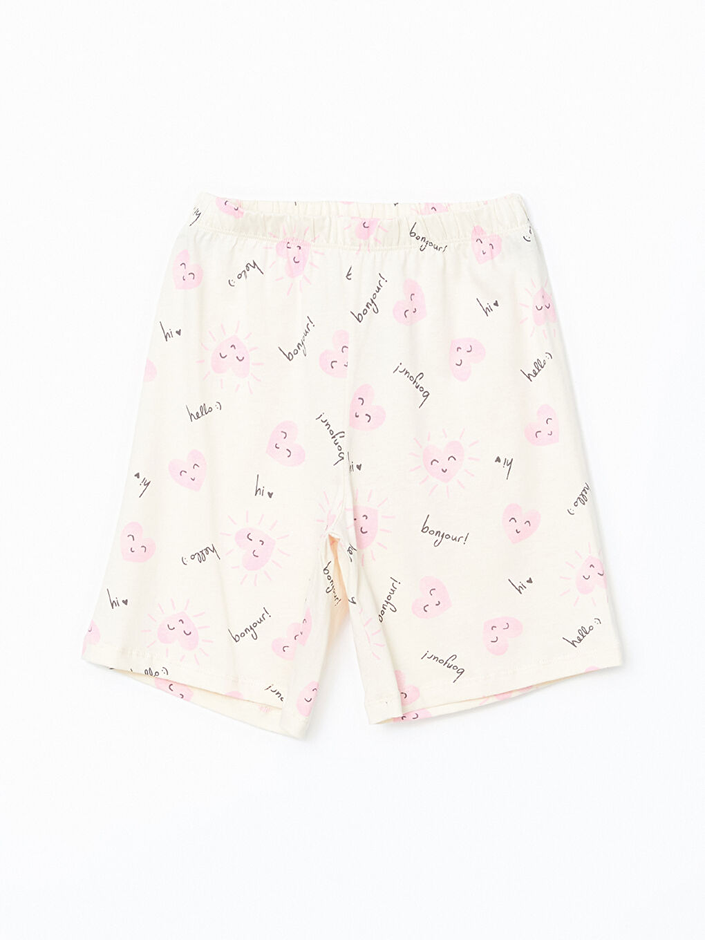 Ekru Beli Lastikli Baskılı Kız Çocuk Pijama Şort