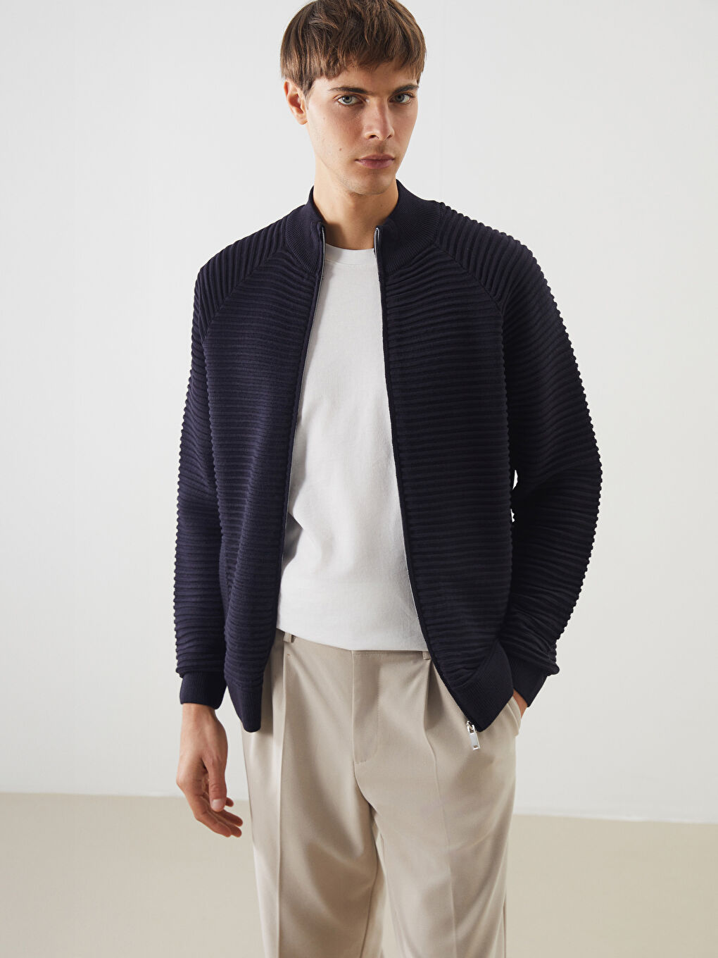 Regular Fit Funnel Neck Men's Knit Cardigan -S51378Z8-RFH