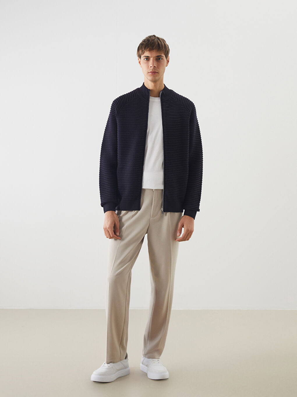 Regular Fit Funnel Neck Men's Knit Cardigan -S51378Z8-RFH