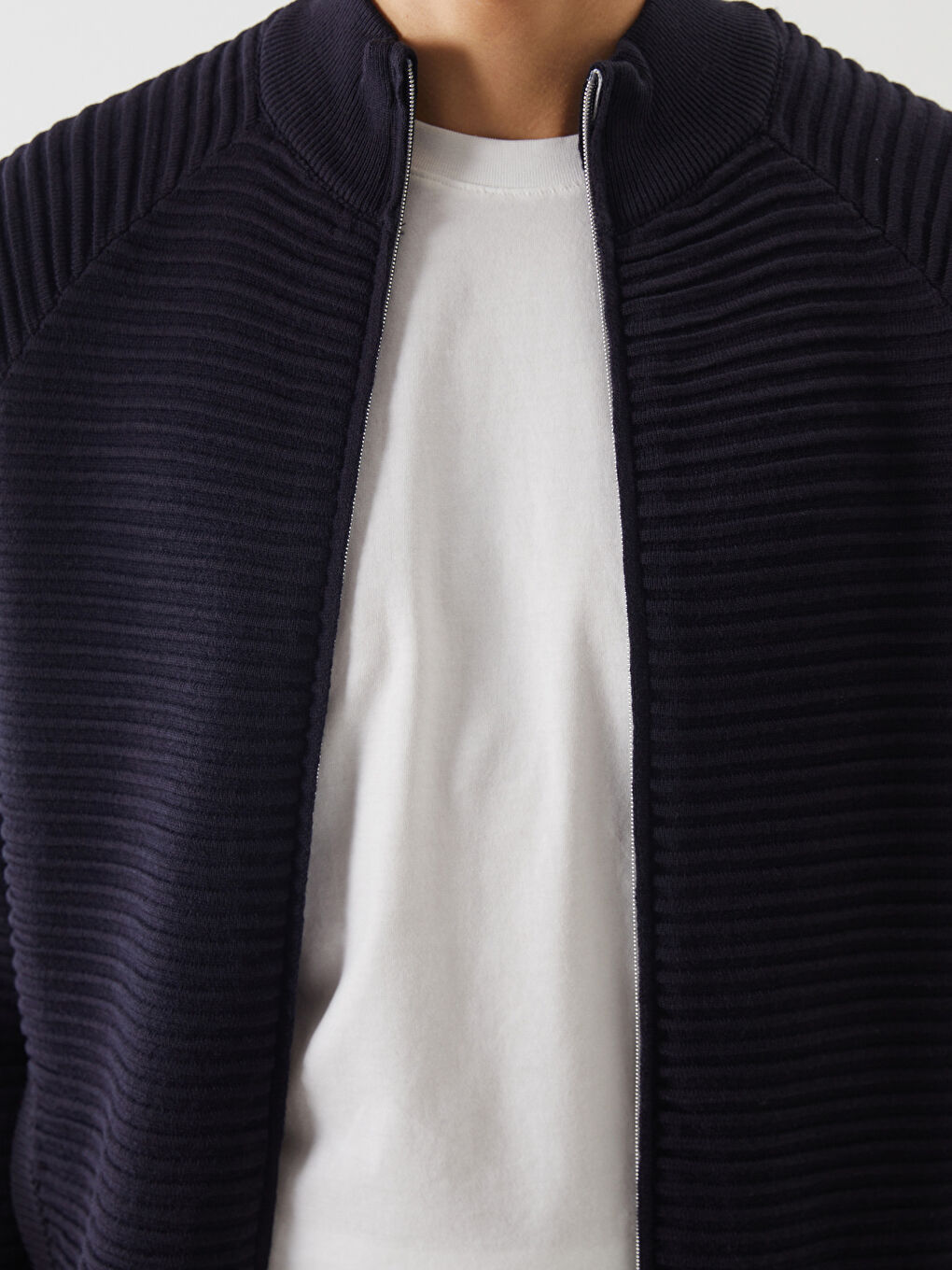 Regular Fit Funnel Neck Men's Knit Cardigan -S51378Z8-RFH