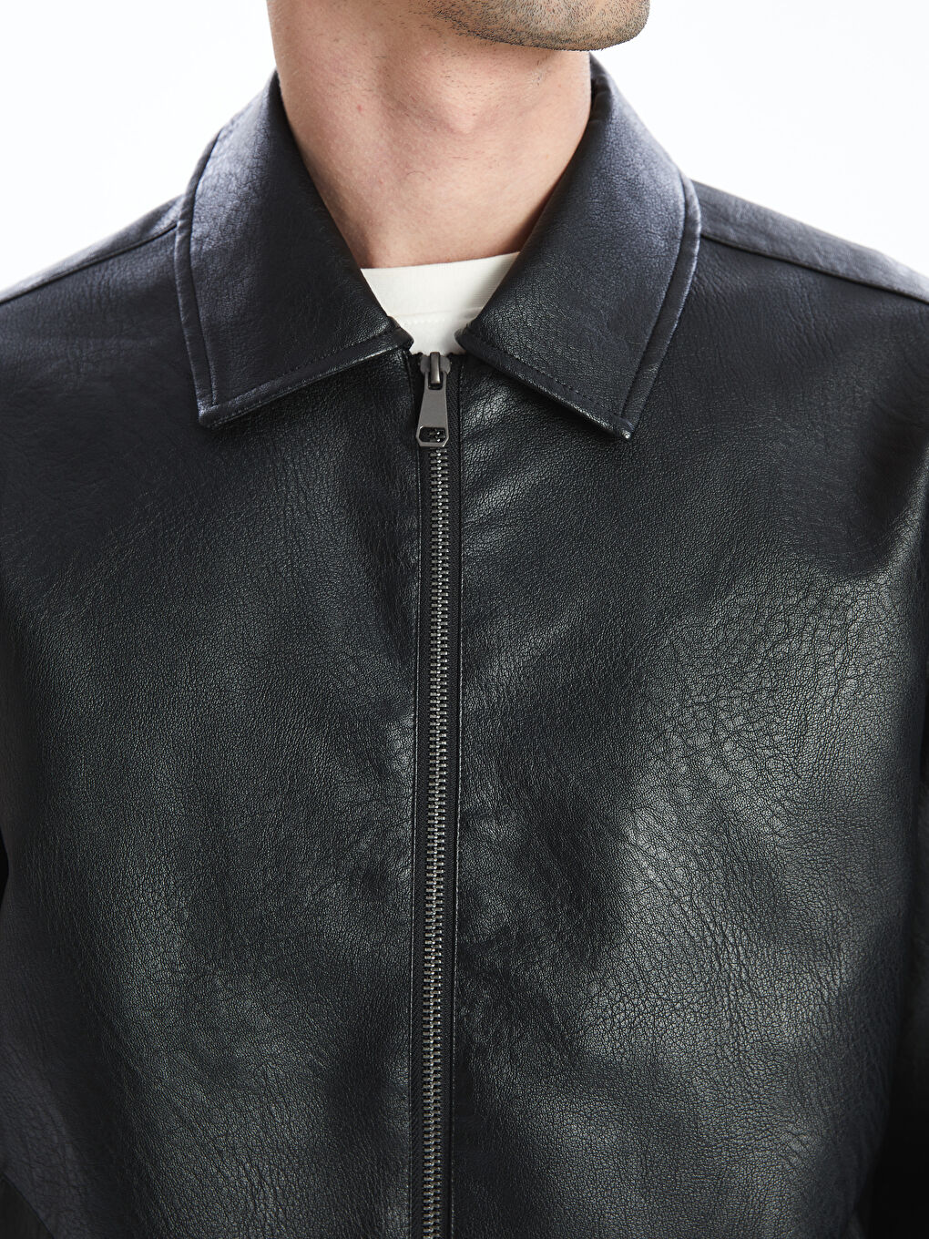 Slim Fit Men's Faux Leather Jacket -S51461Z8-CVL
