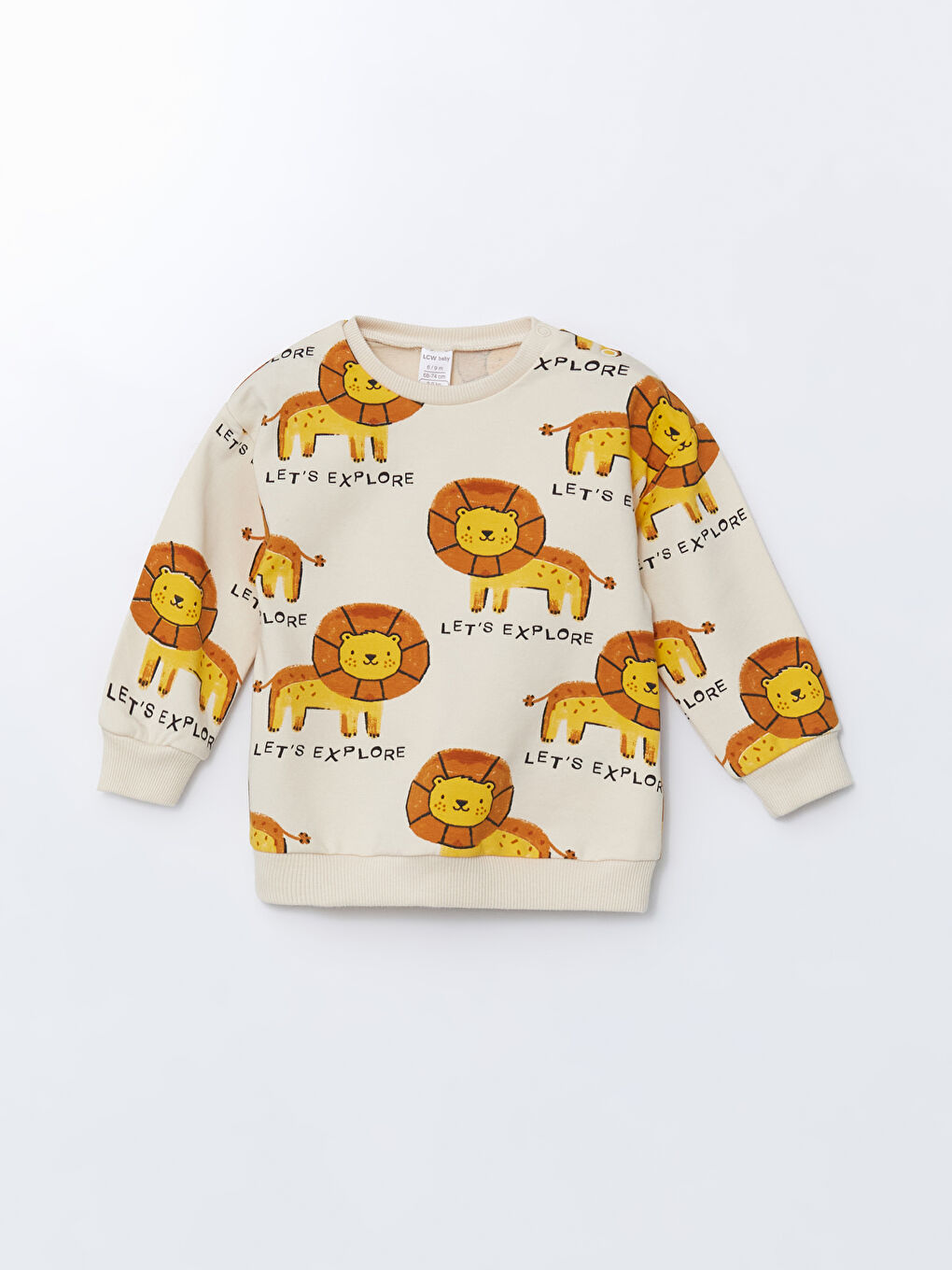 Bej Bisiklet Yaka Baskılı Erkek Bebek Sweatshirt