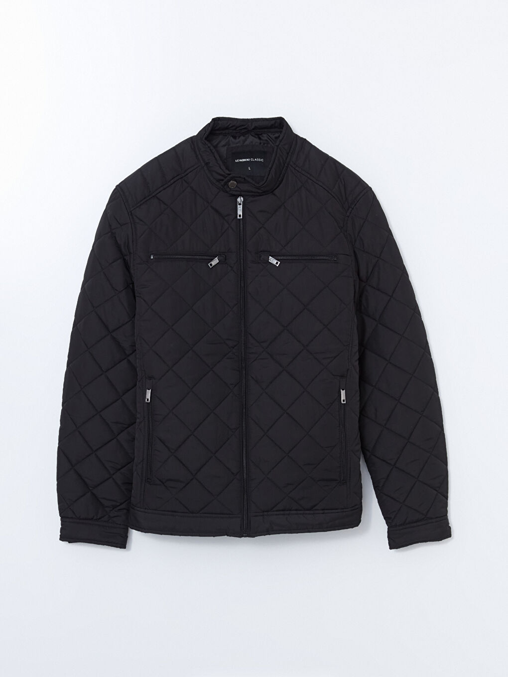 Siyah Standart Kalıp Biker Yaka Erkek Şişme Mont-5