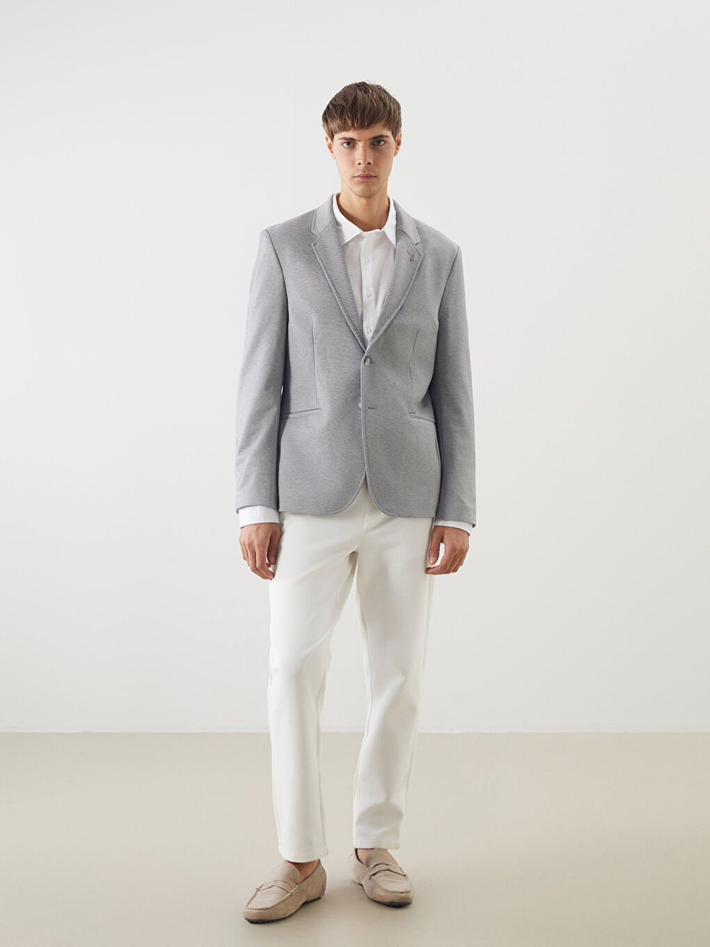 Bej Ekstra Dar Kalıp Erkek Blazer Ceket-1