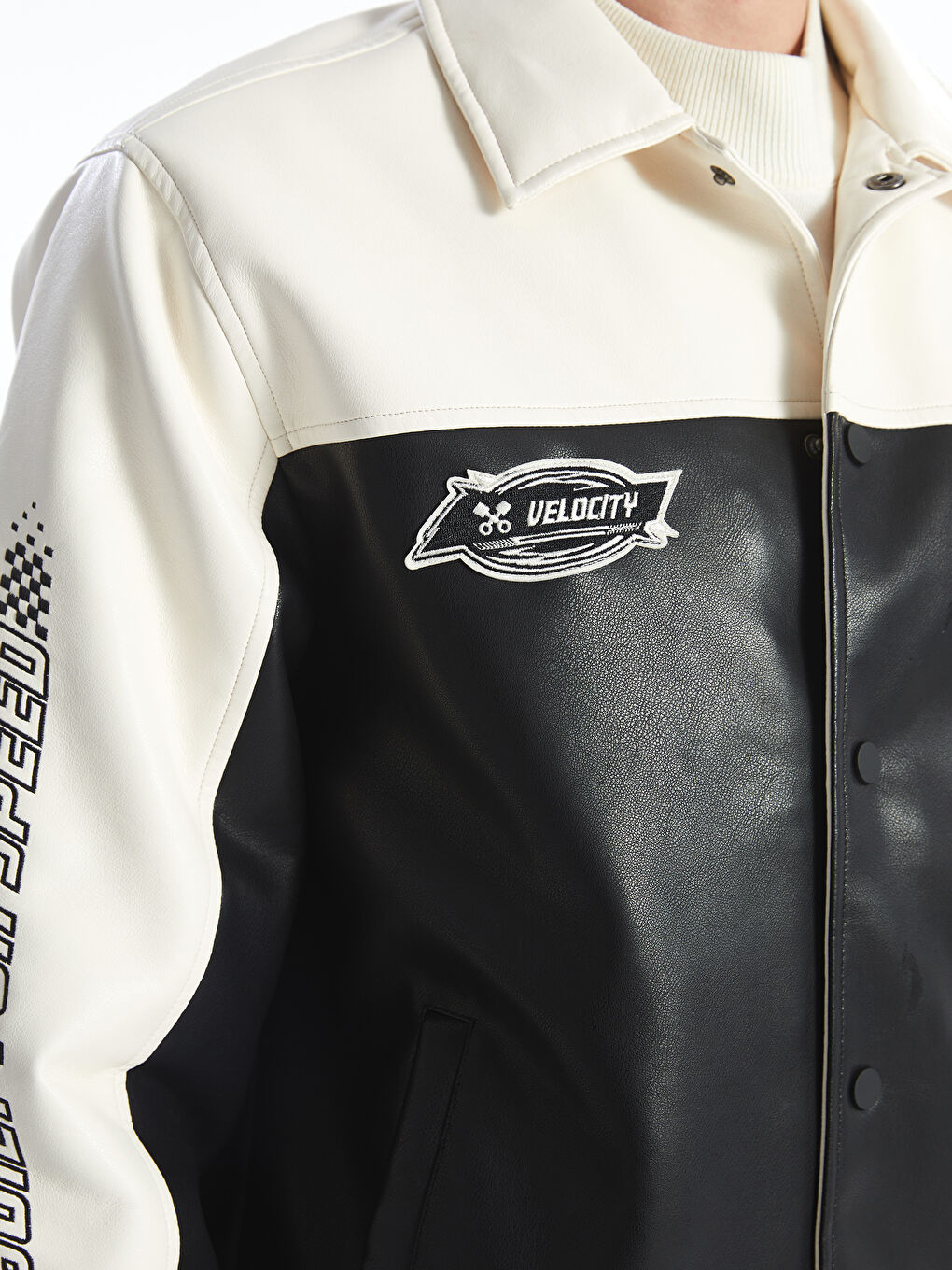 بالطو جلد صناعي بياقة قميص عادي للرجال-4