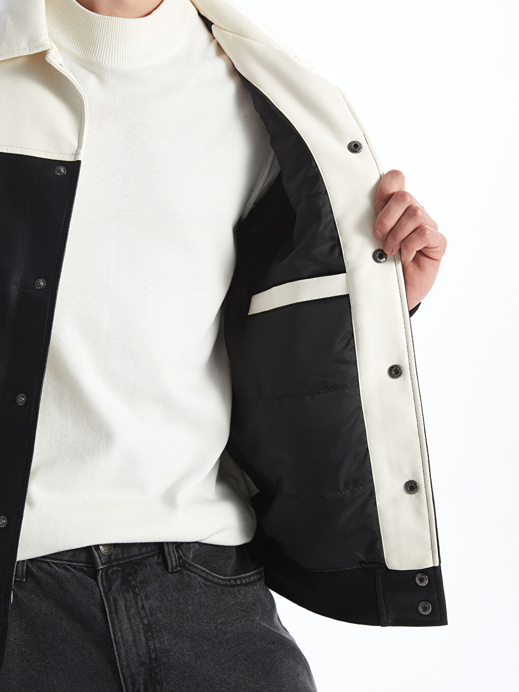 بالطو جلد صناعي بياقة قميص عادي للرجال-5