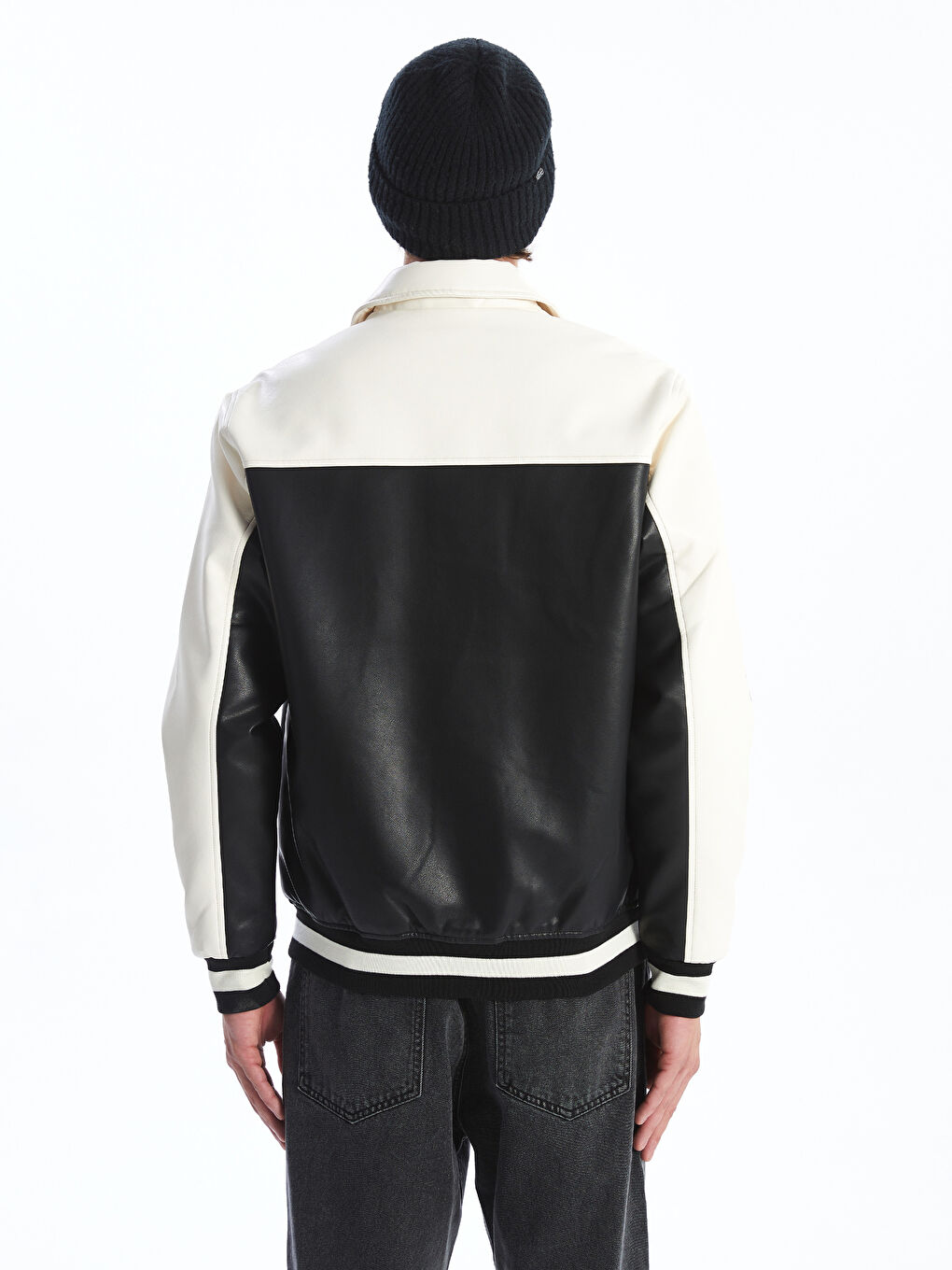 بالطو جلد صناعي بياقة قميص عادي للرجال-6