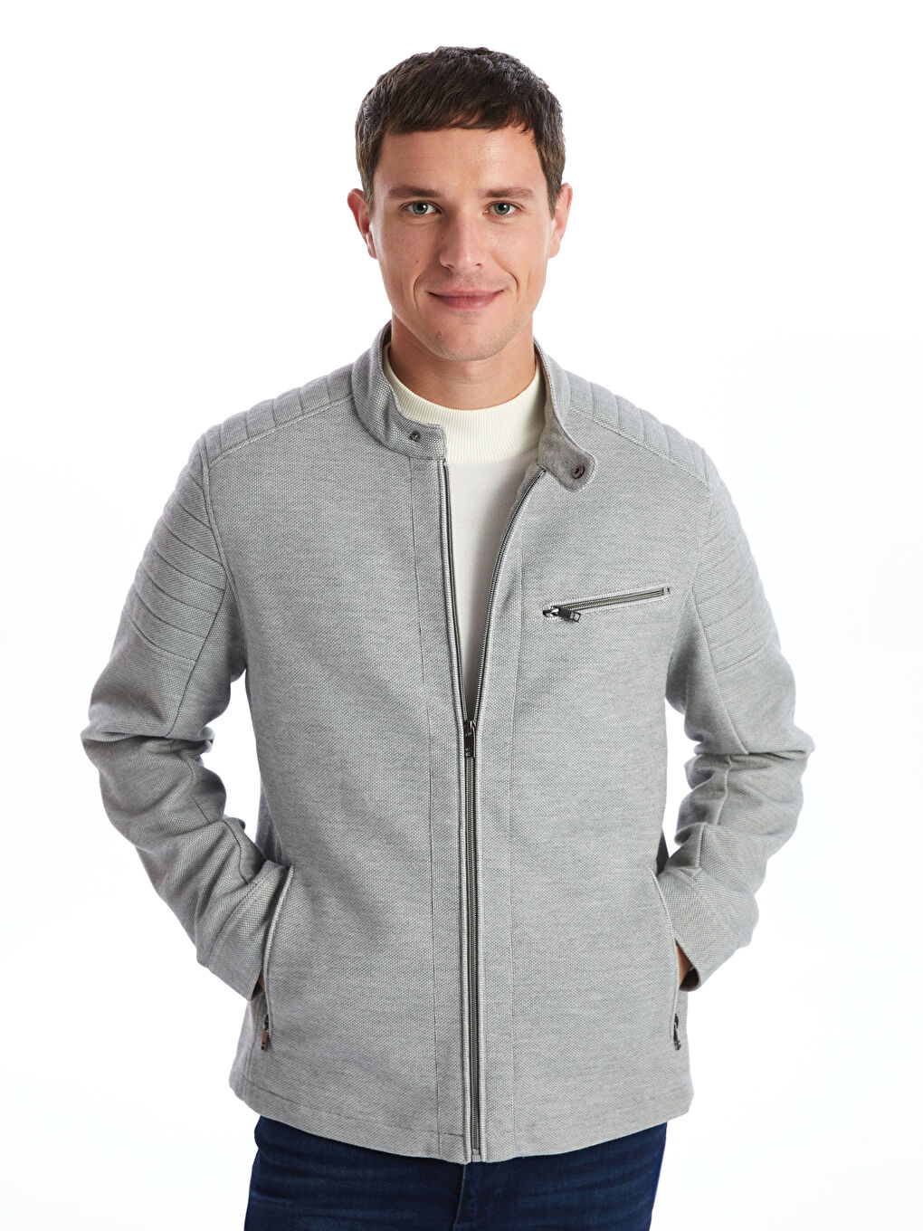 بالطو رفيع بياقة بايكر للرجال