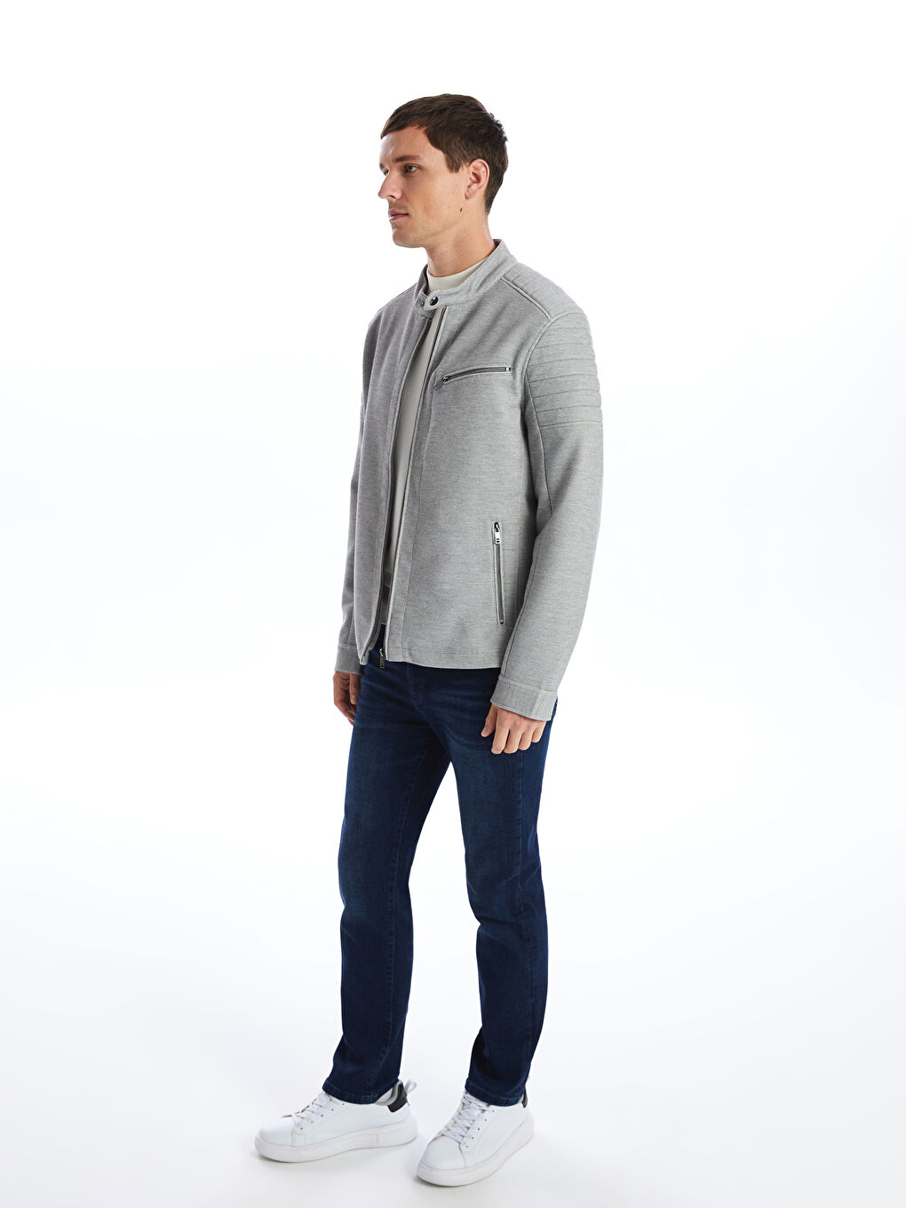 بالطو رفيع بياقة بايكر للرجال-1