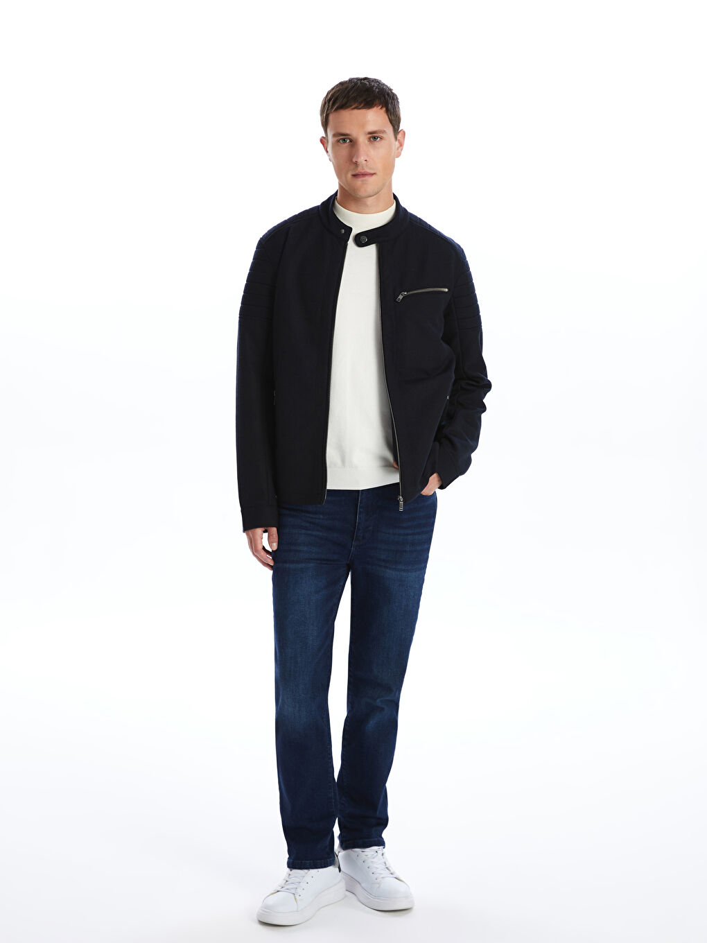 بالطو رفيع بياقة بايكر للرجال-1