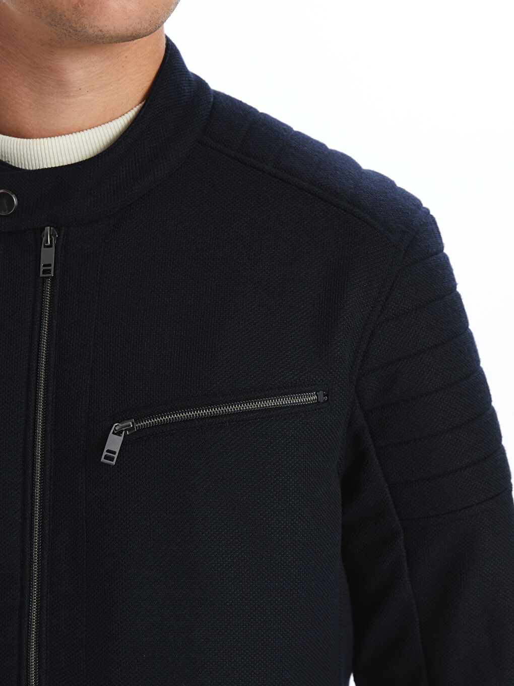 بالطو رفيع بياقة بايكر للرجال-2