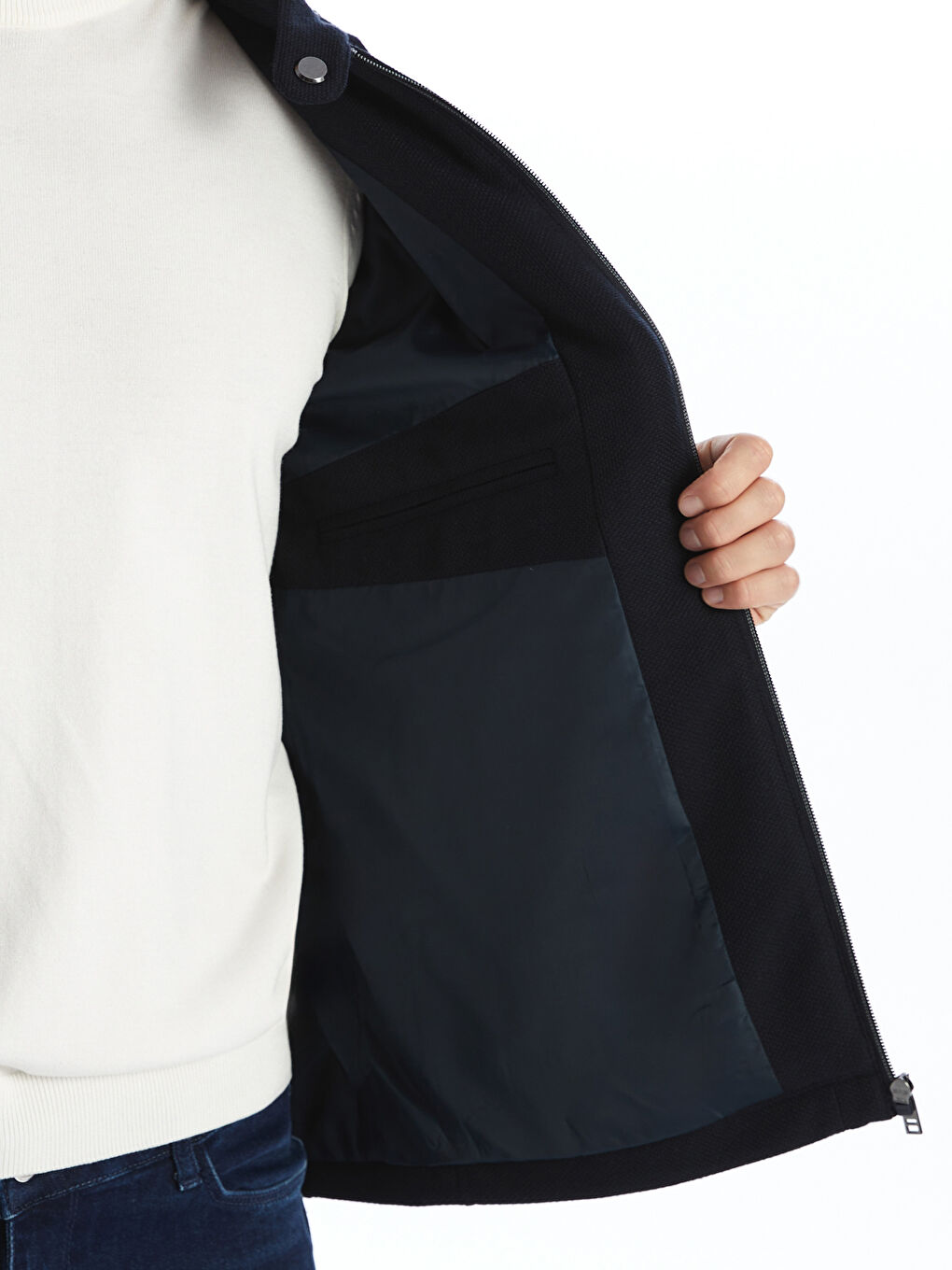 بالطو رفيع بياقة بايكر للرجال-3