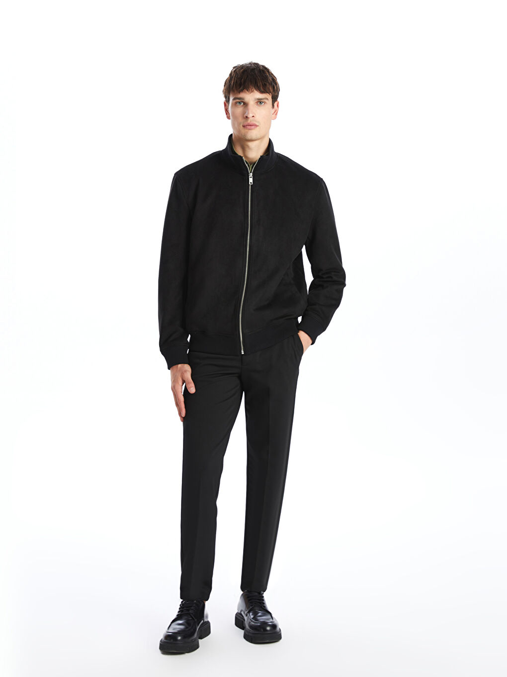 Standard Fit Standing Collar Suede Men's Coat -S51577Z8-CVL